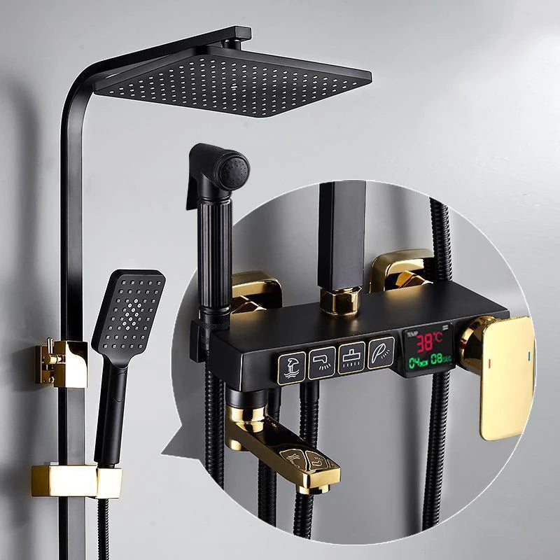Thermostatic Digital Bathroom Shower Set Rainfall Shower Head Brass Bathroom Faucet Accessories Hot Cold Digital Shower System