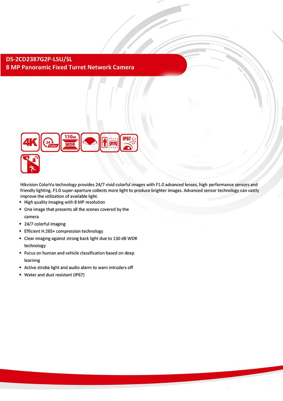 Hikvision 8MP Camera DS-2CD2387G2P-LSU/SL 4K Turret Panoramic ColorVu Color Night Built-in Mic Speaker Strobe Light Audio Alarm
