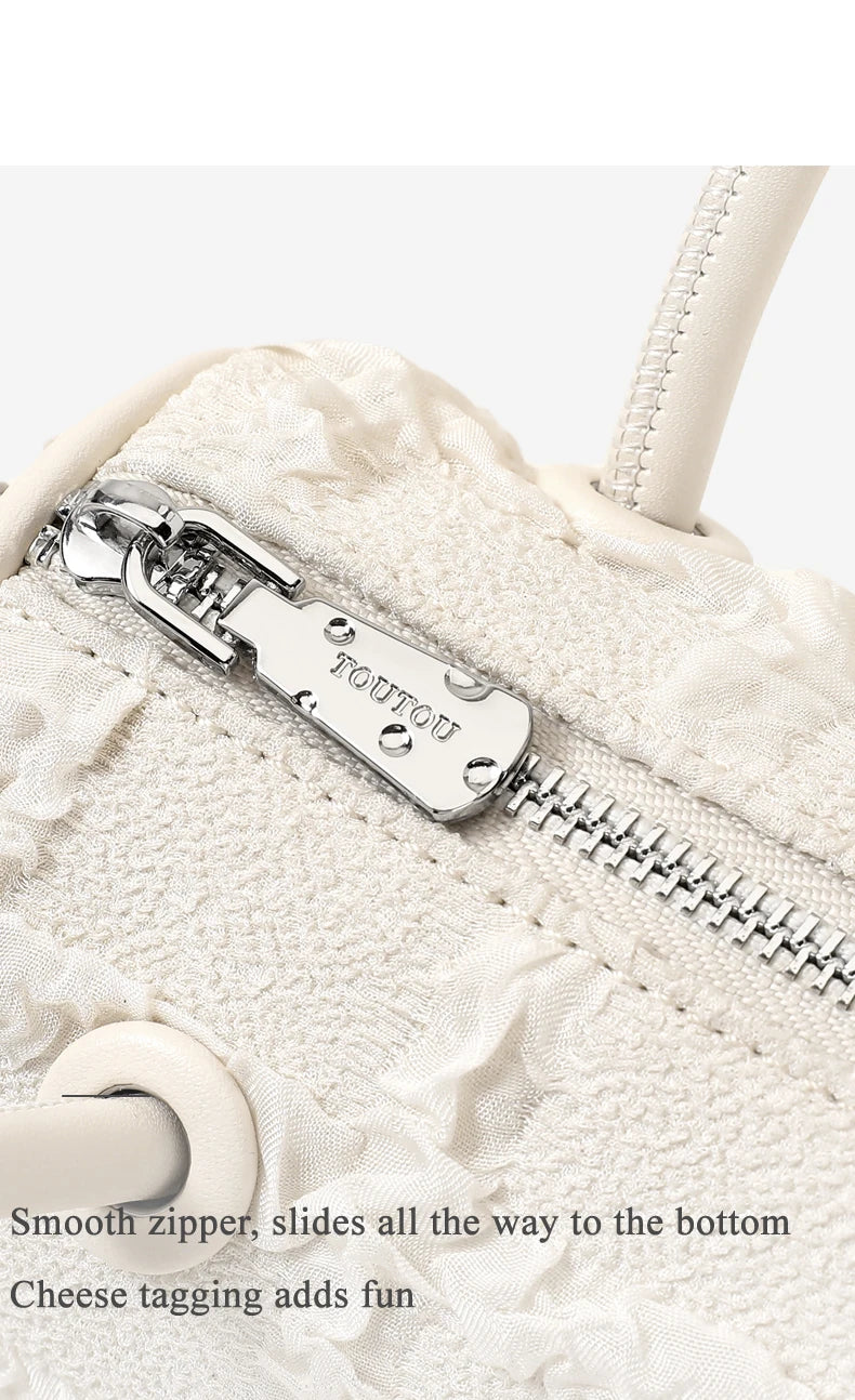 TOUTOU Women Boston Bowling Bag Charm Original Designer Brand White Handbag Adjustable Shoulder Strap Teacher Christmas Gift