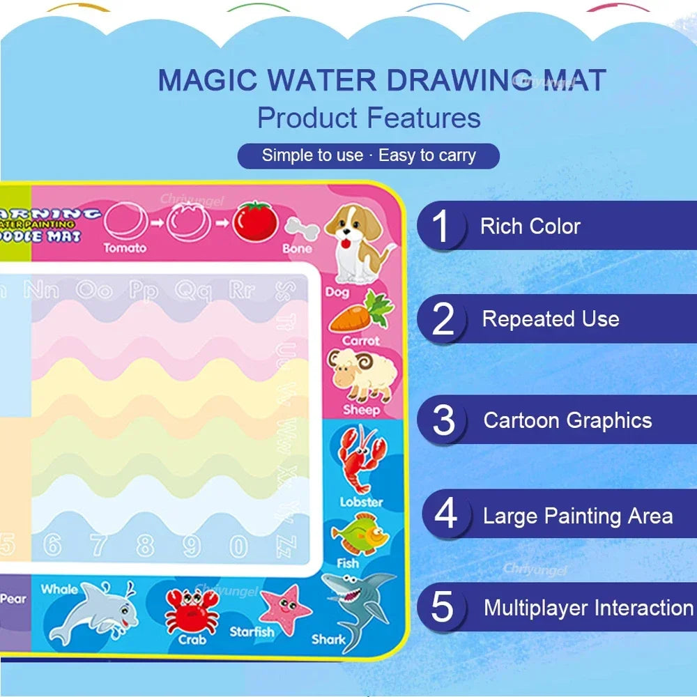 No Mess Kids Water Drawing Mat  Doodle Coloring Board with Magic Pens & Stamps Educational Montessori Toy Gift for Boys Girls