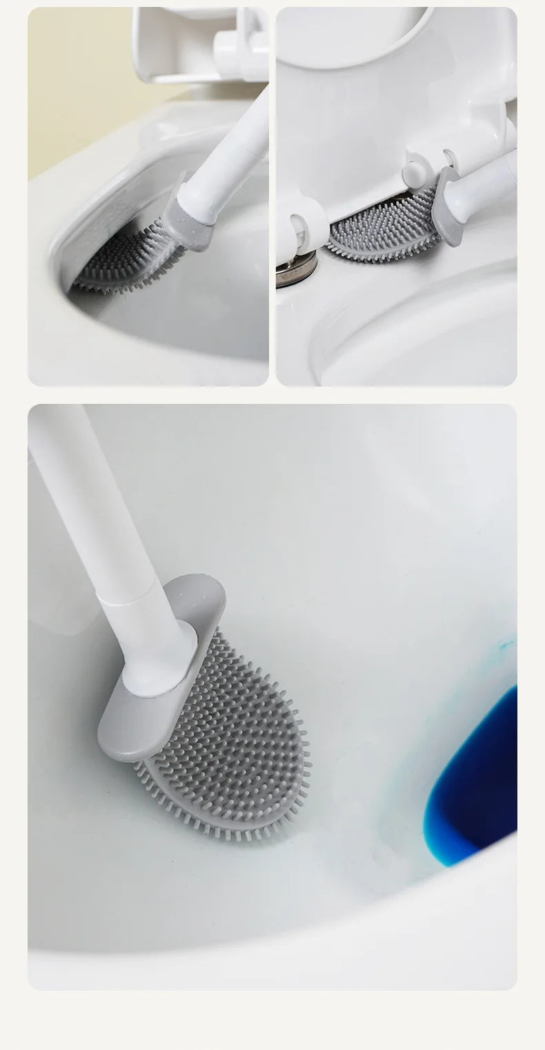 Flexible Silicone Toilet Brush Water Leak Proof with Base and Hook Wall Mounted Toilet Brush Household Bathroom Cleaner