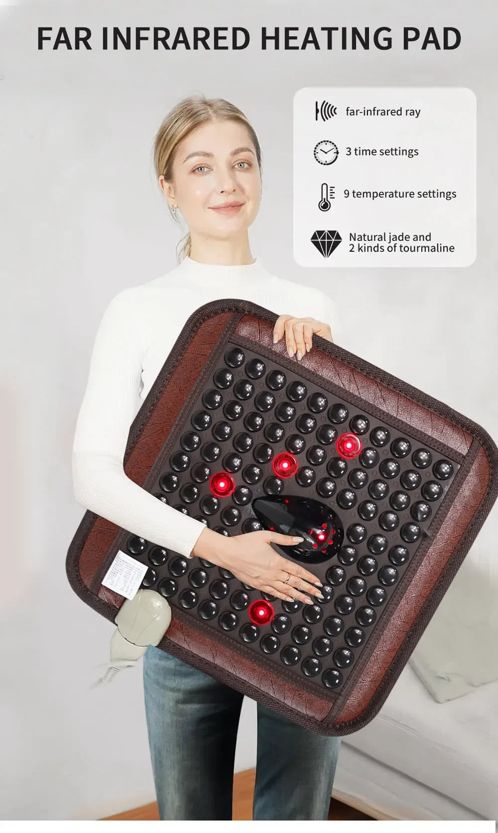 Infrared Photon Heating Tourmaline Jade Cushion Jade Massage Mat Square Cushion 45x45cm Acupoint Massage Relieves Pain