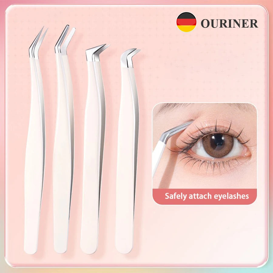 Multifunctional Tweezers Stainless Steel Eyelash Tweezers Grafting False Eyelash Patches False Eyelash Aids Portable Tweezers Be