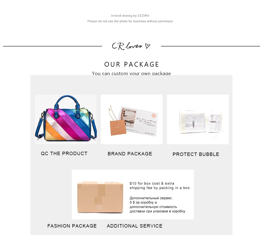 CEZIRA Luxury Metallic PU Vegan Leather Boston Bag Women Fashion Colorful Stripes Patchwork Top-handle Purse Crossbody Handbags