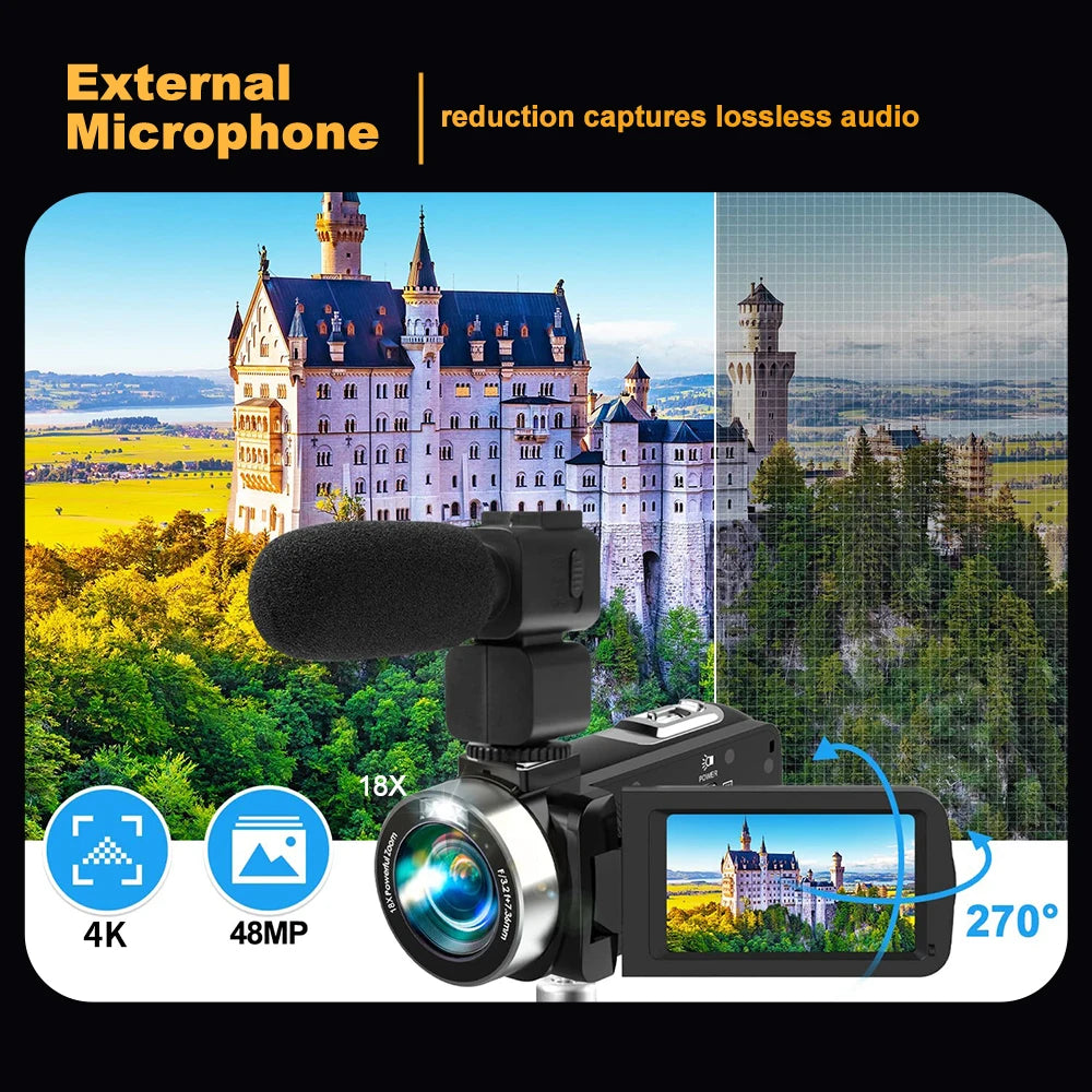 4K Portable Digital photography Camera 2 in1 Photo Video Record DV Travel Video Camera 18X Zoom 3'' Rotatable Screen With Flash