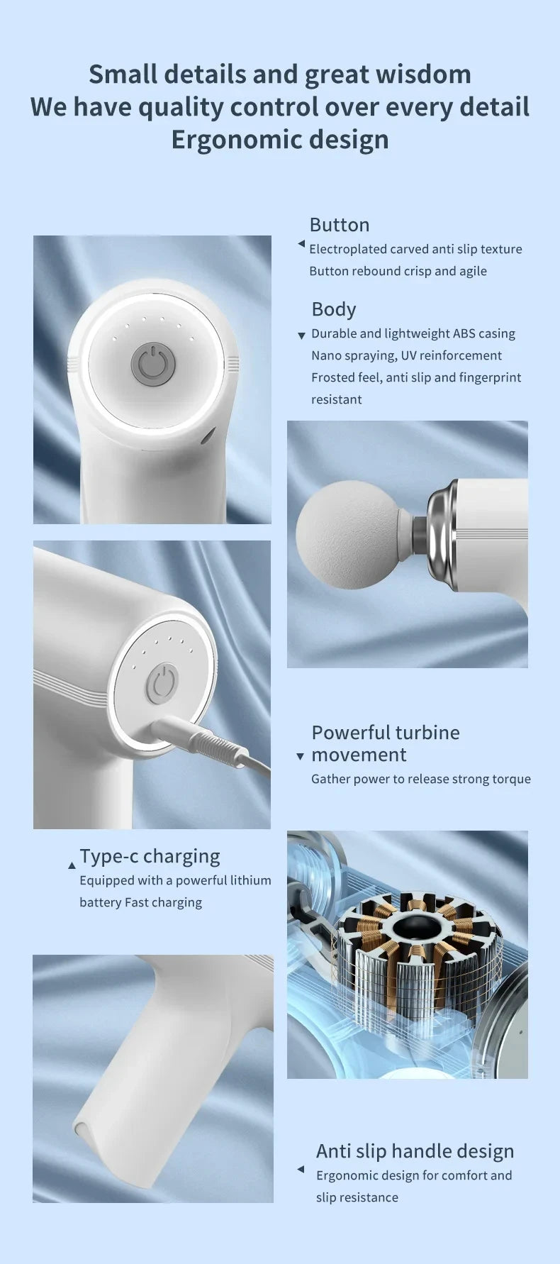 Portable Electric Massage Gun  with 4 Interchangeable Heads & LED Light for Full Body Relaxation Electric Massage Gun