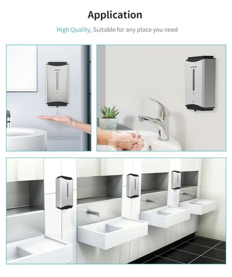 AIKE 1100ML Automatic Liquid Soap Dispenser Bathroom Hand Sanitizer Liquid Dispenser Stainless Steel Wall Mounted Soap Dispenser