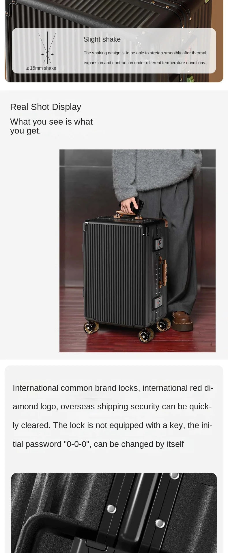 20"24 Inch Wide Handle Travel Suitcase Aluminum frame Carry-on Luggage Trolley Case with Wheels Boarding Box Rolling Luggage Bag