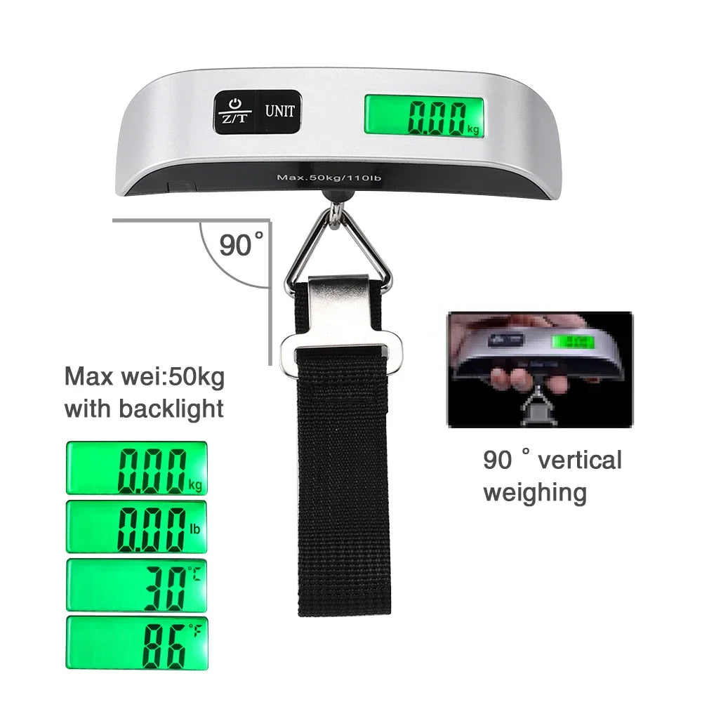 Portable Digital Luggage Hanging Scale 50kg/110lb LCD Display Electronic Scale Weight Balance Suitcase Travel Bag Scale