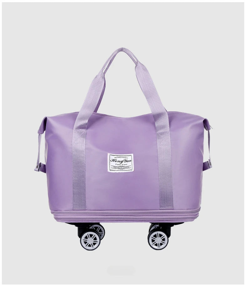 Universal Wheel Expandable Luggage Large Capacity Lightweight Travel Fitness Bag with Dry And Wet Separation Storage