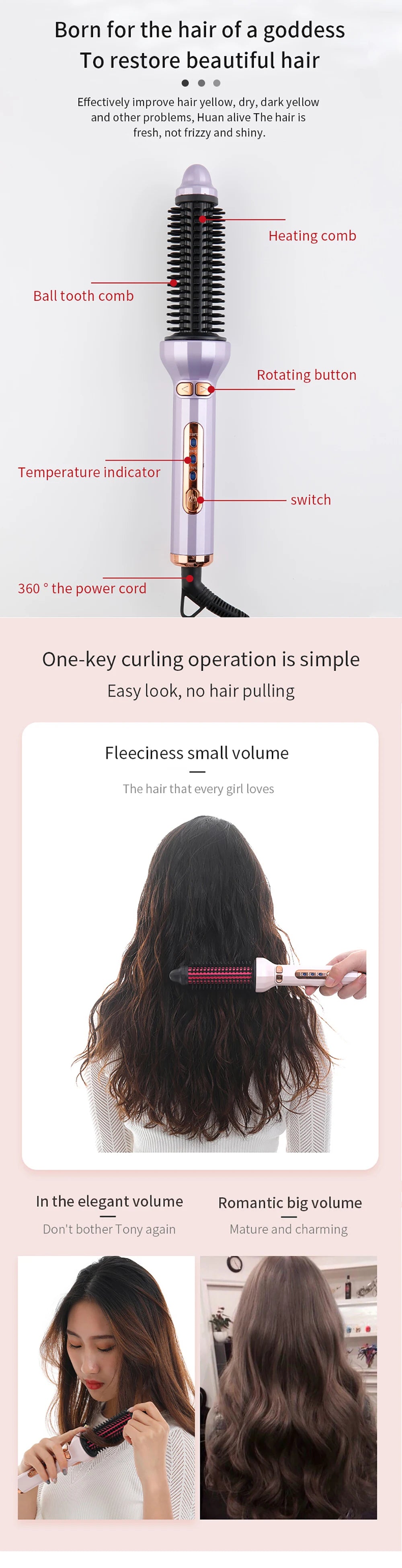 Automatic Rotating Electric Hair Brushes 2 in 1 Straightening and Curling Ionic Hot Comb Ceramics Fast Heating Anti -scalding