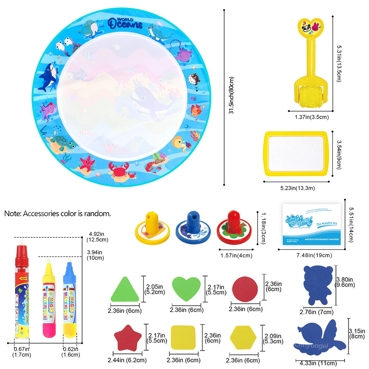 No Mess Kids Water Drawing Mat  Doodle Coloring Board with Magic Pens & Stamps Educational Montessori Toy Gift for Boys Girls