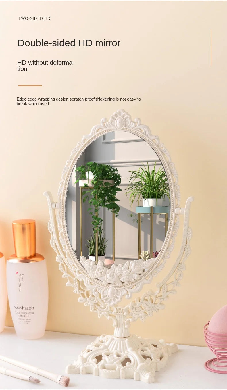 Retro palace style tabletop, rotatable tabletop, household standing makeup mirror, dormitory, student makeup mirror, girl
