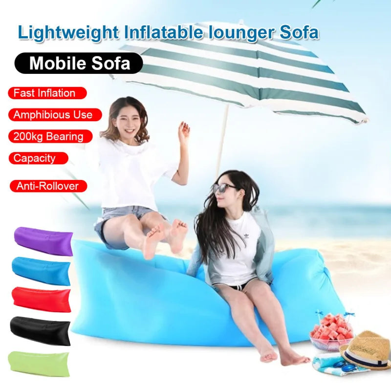 Portable Folding Inflatable Sofa  Outdoor Single Lazy Sofa Bed Fast Inflatable Seatings  Air Sofa Beach Party Camping Use