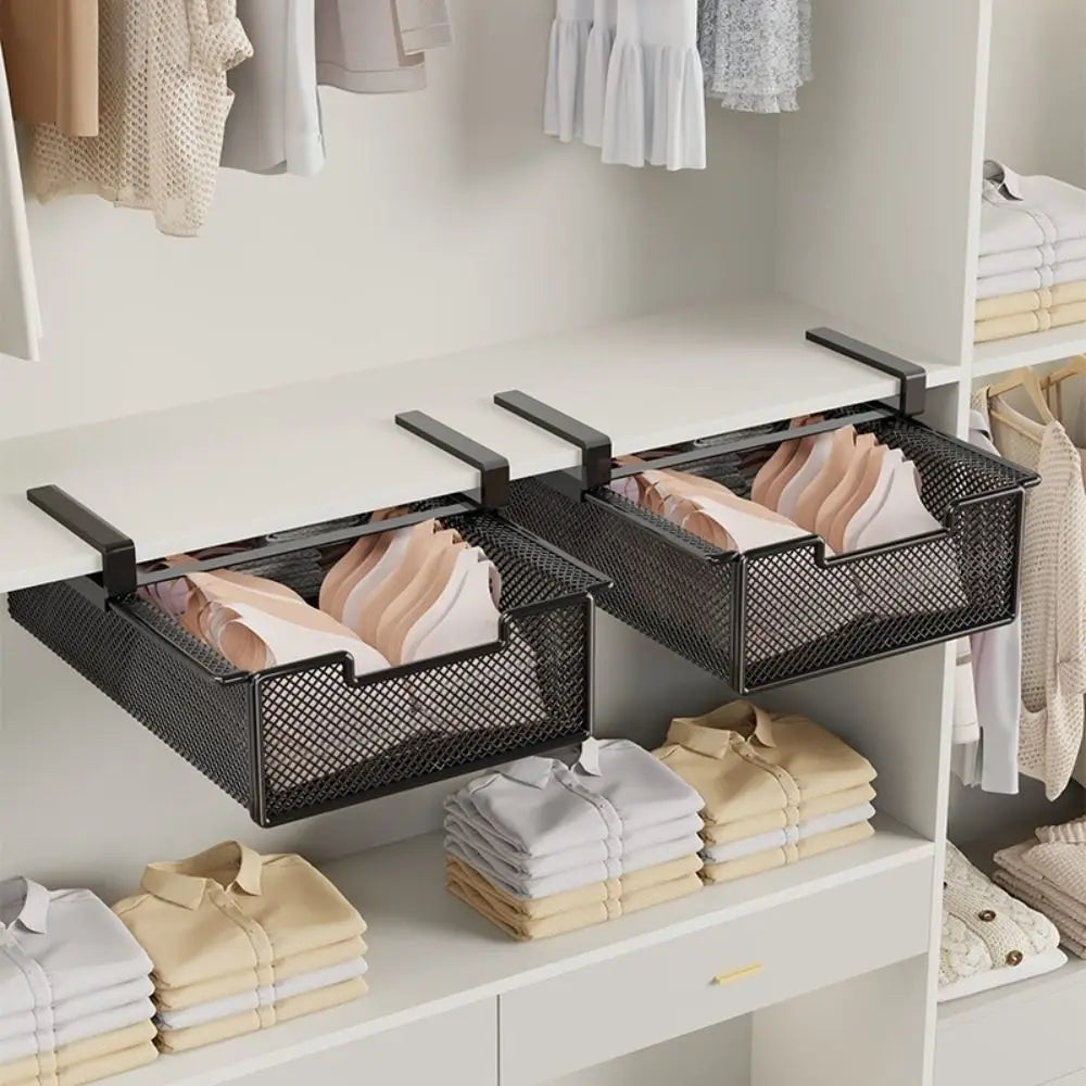 Large Capacity Underwear Storage Basket Under Shelf Pure Color Hanging Organizer Under Cabinet Basket Design
