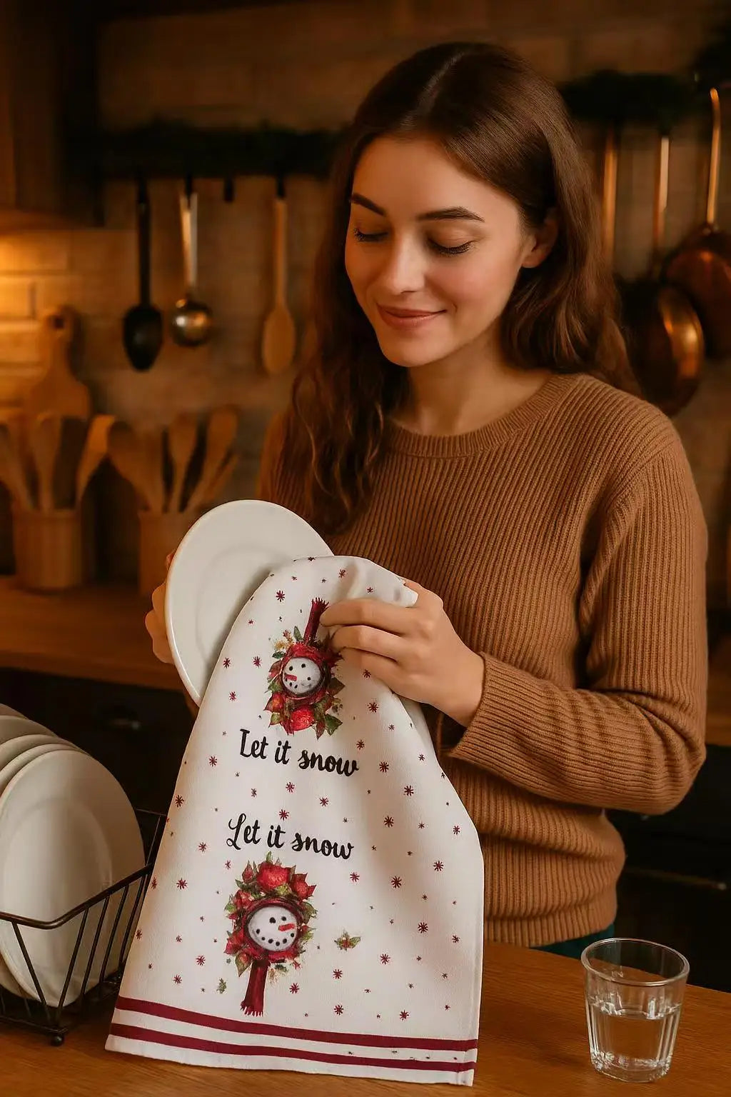 5Pcs Christmas Kitchen Towels and Dishcloth Absorbent Santa Snowman Truck Hand Dish Tea Towel Winter Holiday Decoration for Xmas