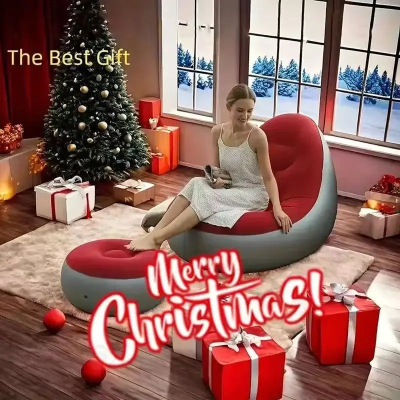 Inflatable Lounge Chair for Adults, Folding Portable Lazy Sofa with Foot Stool ,Air Couch Sofa for Livingroom and Bedroom