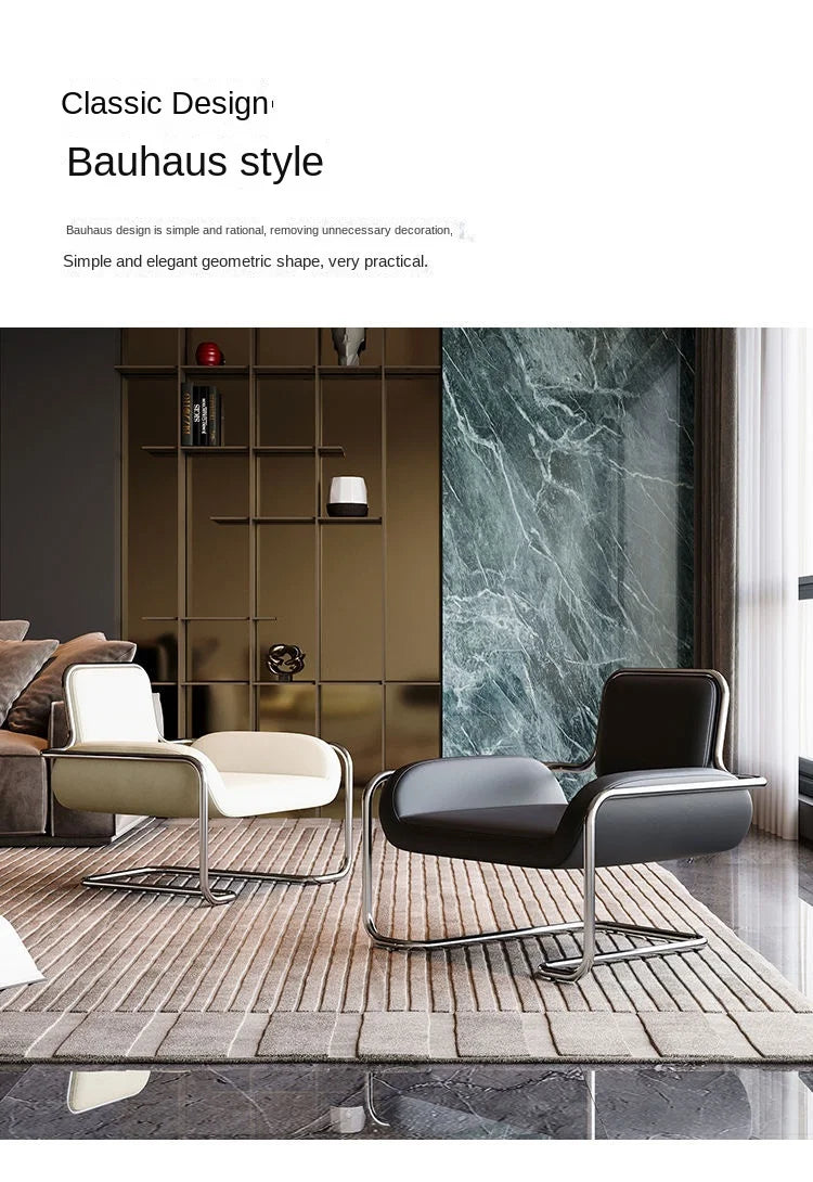 X&D Medieval Stainless Steel Irregular Nappa Leather Convex Chair Light Luxury Minimalist Home Leisure Single Sofa Chair New