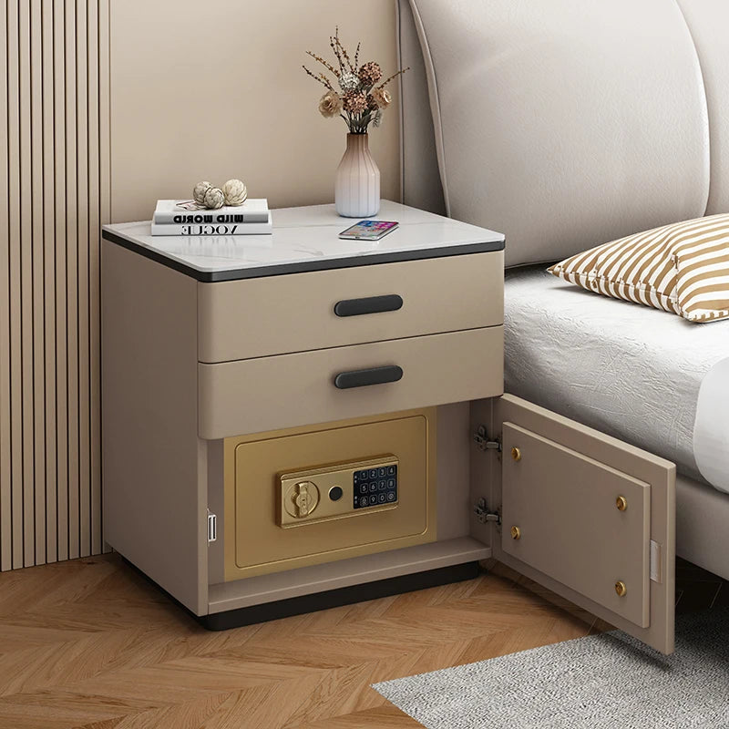 Safe Luxury Bedside Table With Lock Secret Compartment Glamour Metal Nightstands Designer Multifunctional Criado Mudo Furnitures