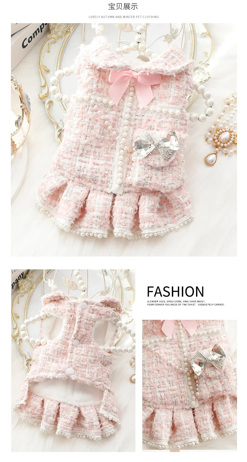 NEW Winter Cat Dog Dress Luxury Princess Wedding Puppy Costume Pomeranian Poodle Schnauzer Doggie Apparel Dresses with Dog Bag