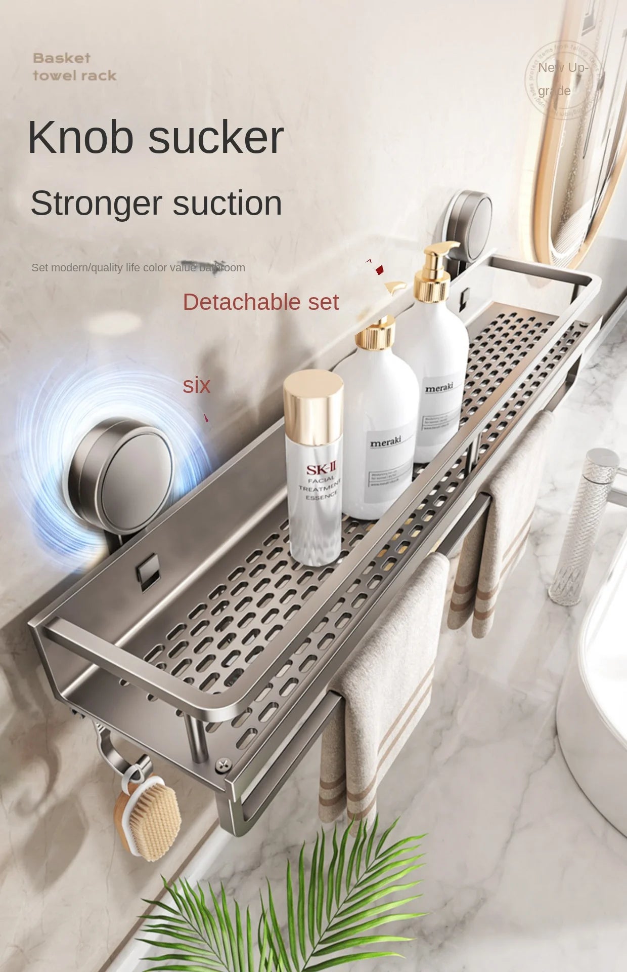 Suction Cup Bathroom Rack Bathroom Shelf Toilet Space Aluminum No Drill Hanging Rack Bathroom Organizer Hang On the Wall