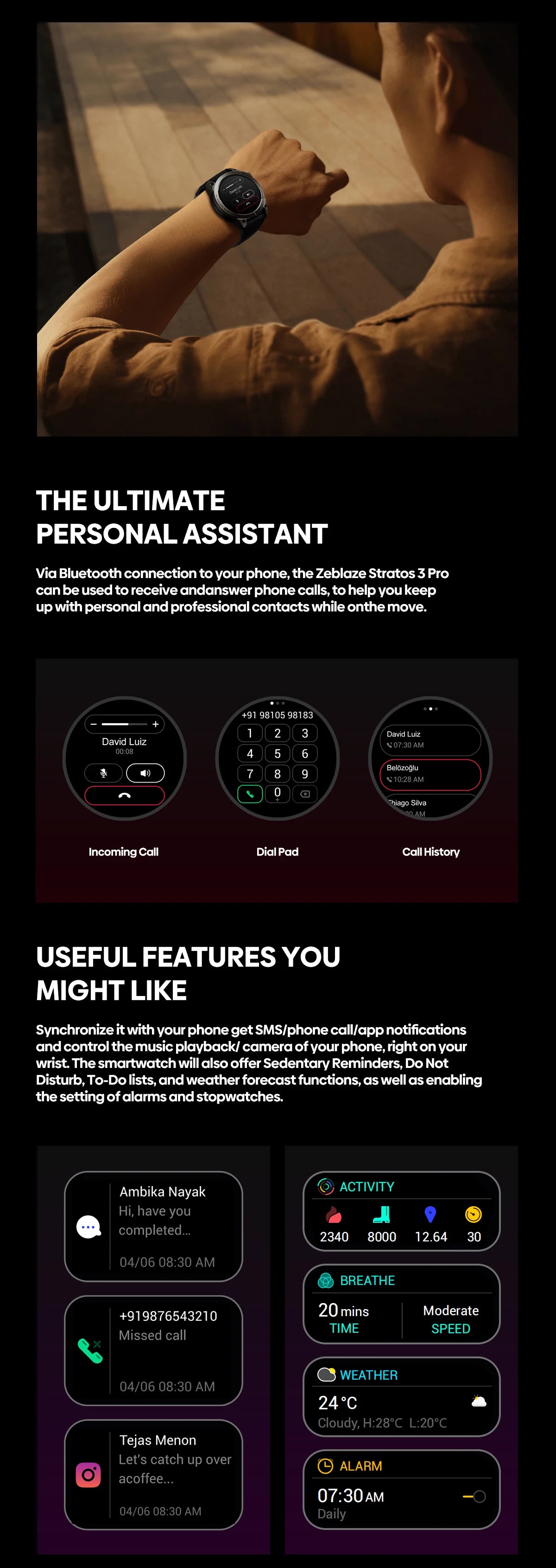 New Zeblaze Stratos 3 PRO GPS Smart Watch 1.43” HD AMOLED Display Built-in GPS Bluetooth Phone Calls Sports Smartwatch for Men