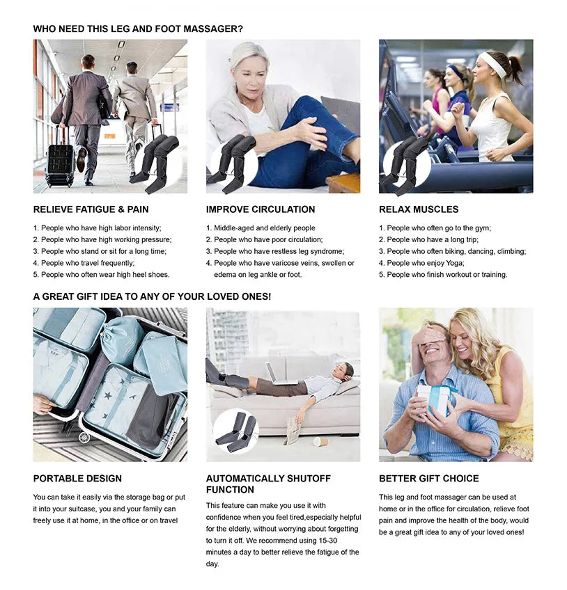 Home Air Wave Leg Massager with Intelligent Inflatable Air Pressure Therapy for Circulation Beauty Instrument