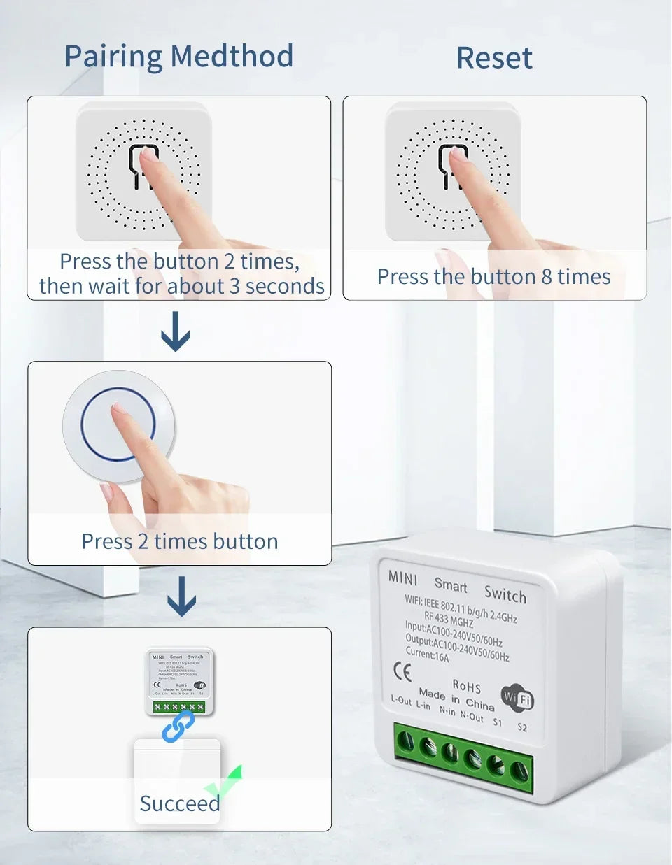 Tuya WiFi Smart Switch 16A RF 433Mhz Wireless Remote Control Push Button Switch Voice Control With Alexa Google Assistant Alice