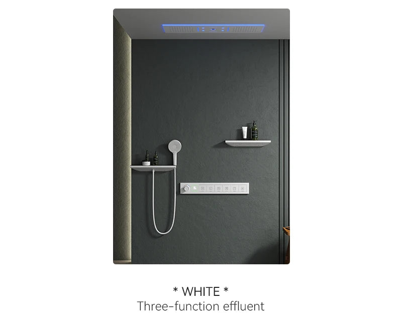 Luxury Ceiling Shower System Set Concealed Thermostatic Brass Digital Display Hydro Generator Rainfall  with Light and Bluetooth