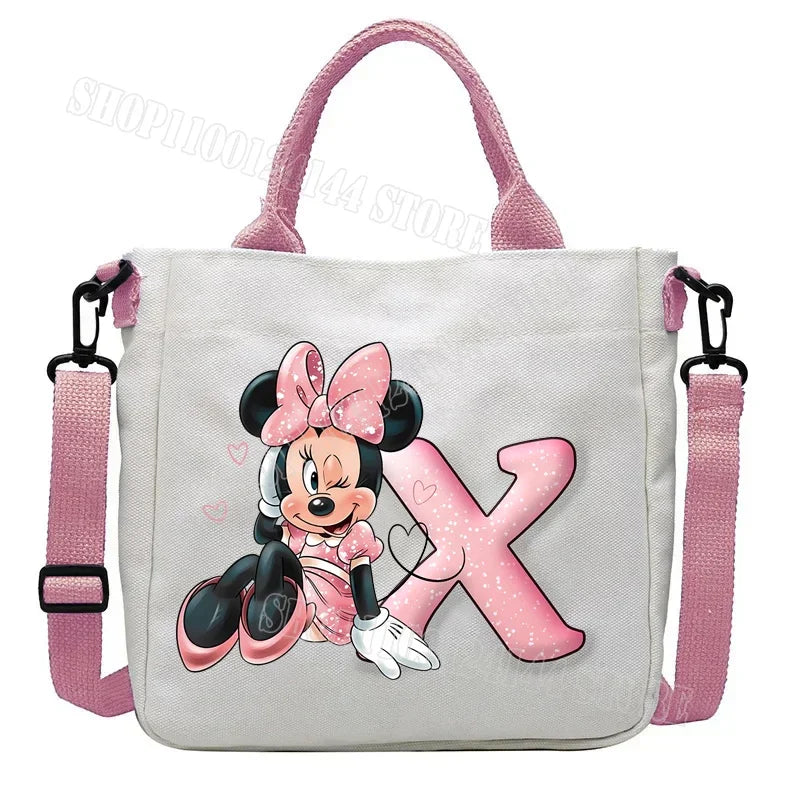 Minnie Disney Women Men Canvas Bags Shoulder Bag Fashion Tote Bags Girl Cartoon Tote Bag Large Capacity Handbag Shopping Bags
