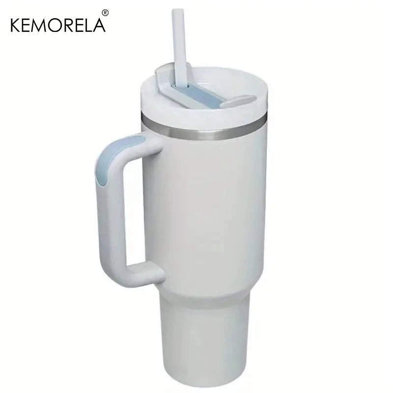KEMORELA 1PC 900/1200ML Large Capacity Cold Cup Tumbler Stainless Steel Cup Straw Ice Cup Car Cup Handle Thermos Cup Drinkware