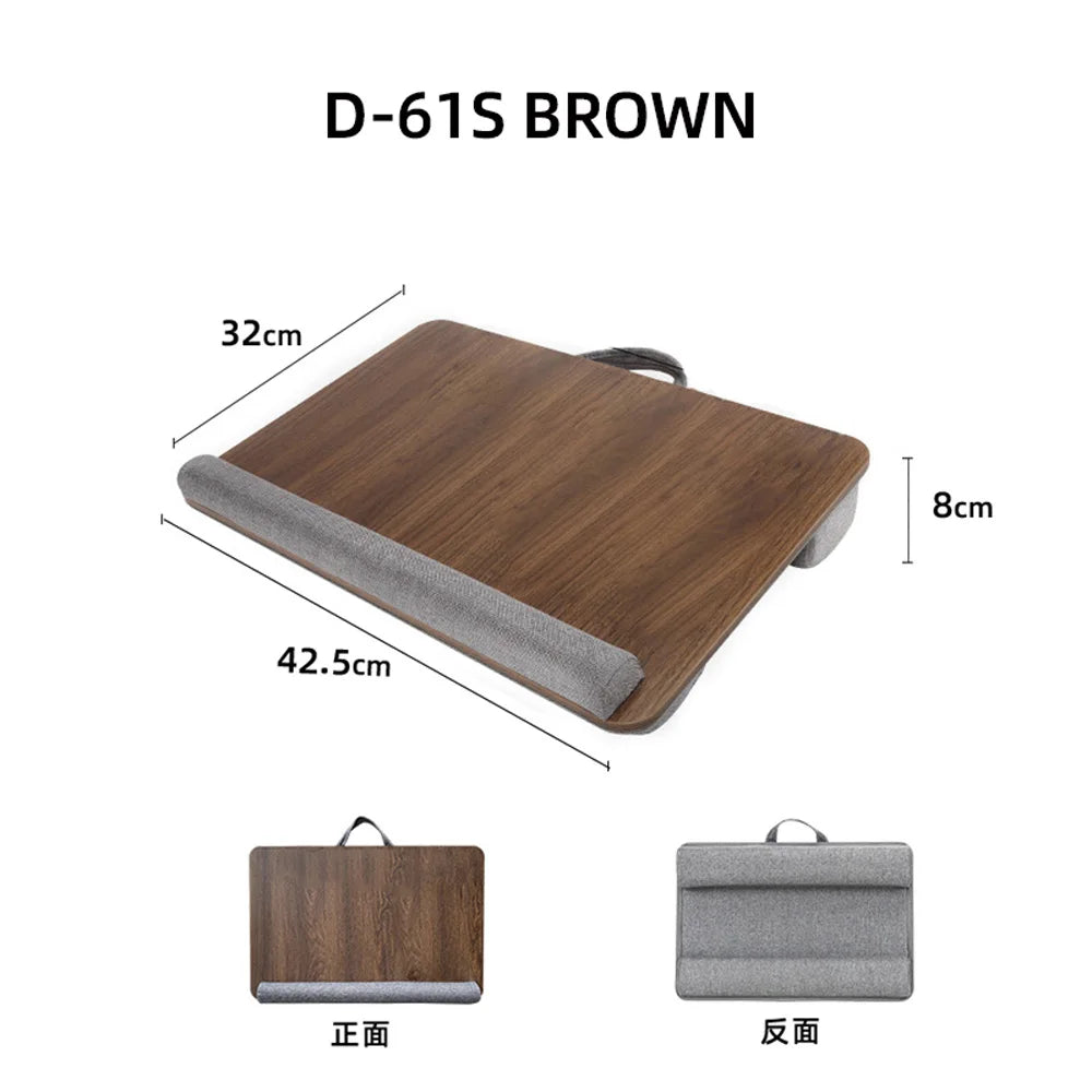 Mumucc Wooden Suspended Bed Study Table, Portable 15 Inch Laptop Desk With Handle, Sponge Cushion AND ABS Slot,Black,Khaki,Brown