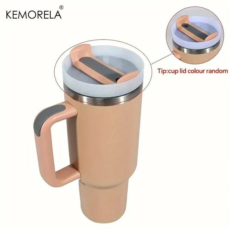 KEMORELA 1PC 900/1200ML Large Capacity Cold Cup Tumbler Stainless Steel Cup Straw Ice Cup Car Cup Handle Thermos Cup Drinkware