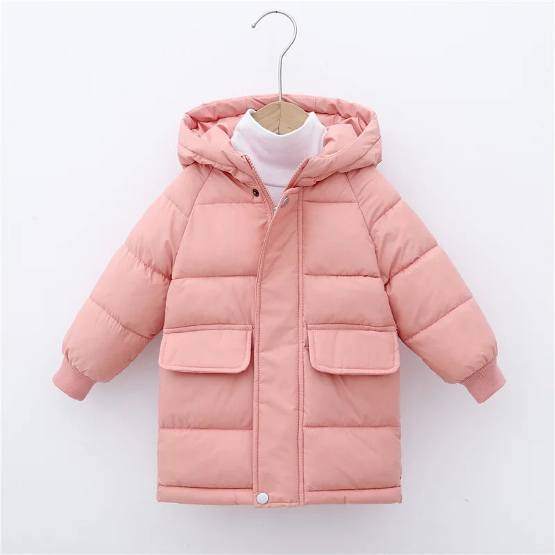 Kids Down Long Outerwear Winter Autumn Big Children Thicken Warm Cotton Clothes Boys Girls Padded Parka Coats Teen Jacket 3-10Y