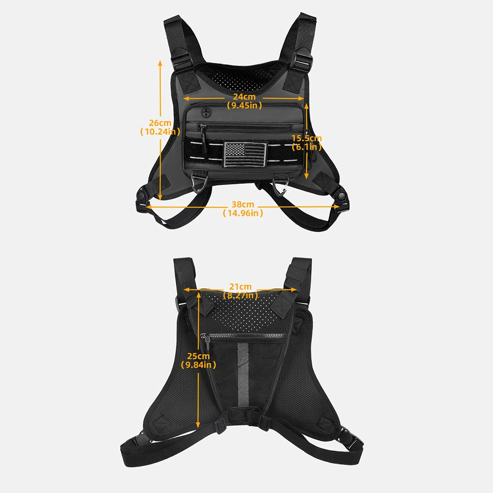 Sports Chest Bag Lightweight Front Chest Pack Running Vest Bag With Pocket Phone Holder Large Capacity Waterproof Tactical Vest