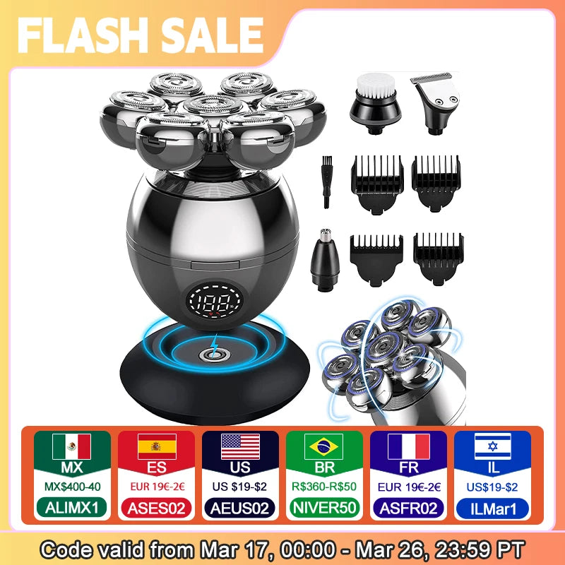 Electric Shaver 7D Floating Cutter Head Base Charging Portable Men Beard Trimmer Clipper Skull Shaver Waterproof Shaving