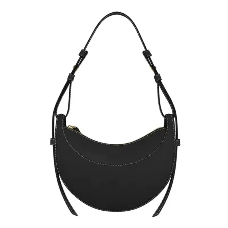 2025 French fashion genuine leather women's shoulder bag, crescent bag, niche design zipper closure shoulder crossbody bag