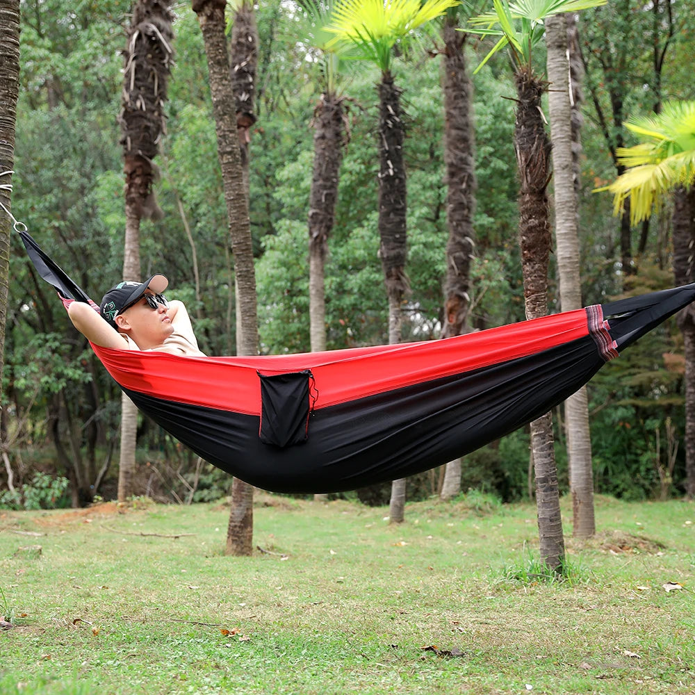 Portable Hanging Hammocks Single Person for Travel Beach Outdoor Camping Colorful High Strength Parachute Fabric Bed Storage Bag