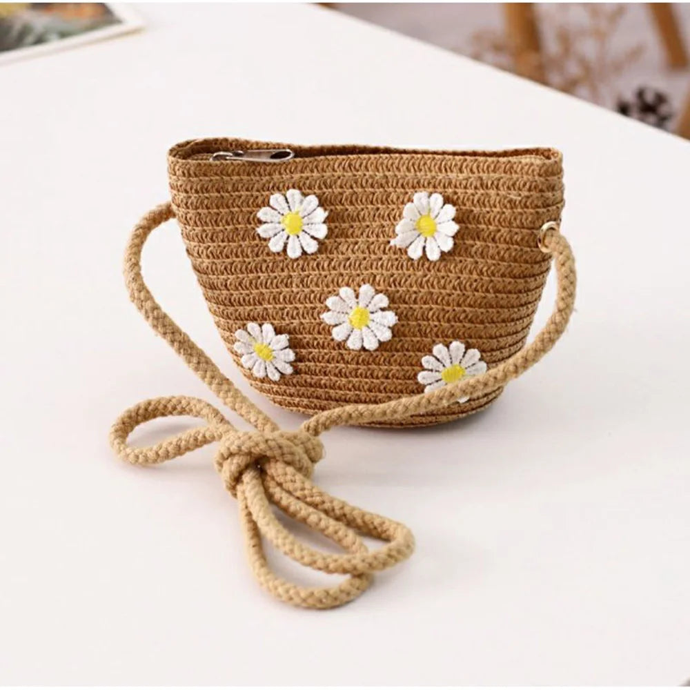 Kids Cute Hand Bag Children's Weave Shoulder Bags Fashion Straw Cross Bag For Girls Made From Natural