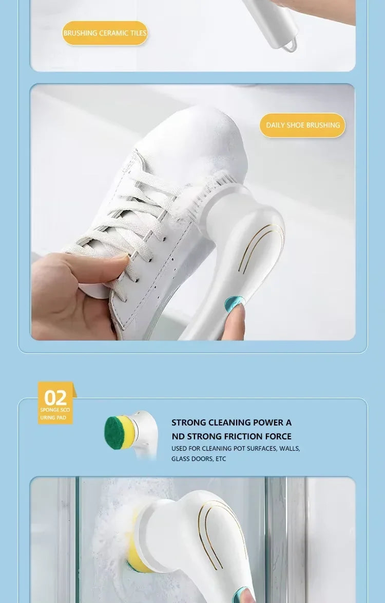 5 in 1 Multi-function Kitchen Home Bathroom Cleaning Tool Automatic Cordless Electric Cleaning Brush Rechargeable Brush