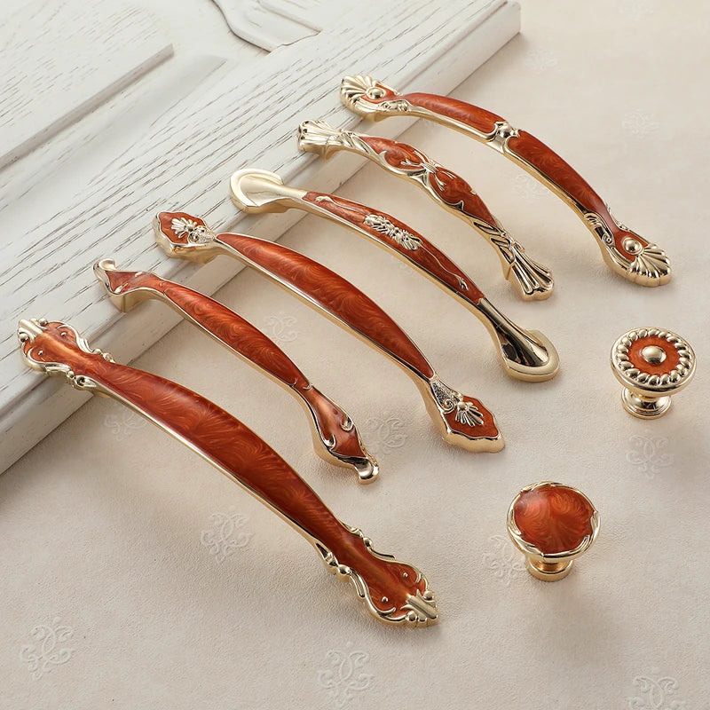 YM Red Amber Cabinet Handles Drawer Knobs for Kitchen Dressers Closets Wardrobe - Furniture Storage Door Pulls