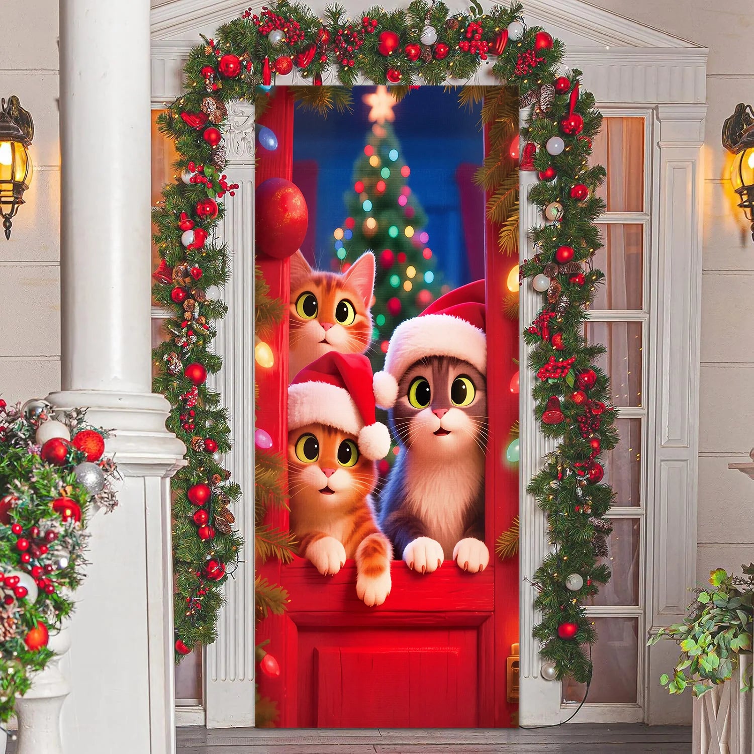 1pcs 2D Christmas Theme Door Cover Banner 2026 New Year Living room Decor Xmas Navidad Santa Snowman animals decor Favor Gift