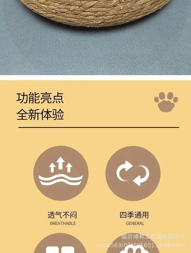 Rattan Weaving Cat Basket Bed With Soft Cushion Round Donut Design Cozy Warm Comfortable Sleeping Nest For Cats And Dogs