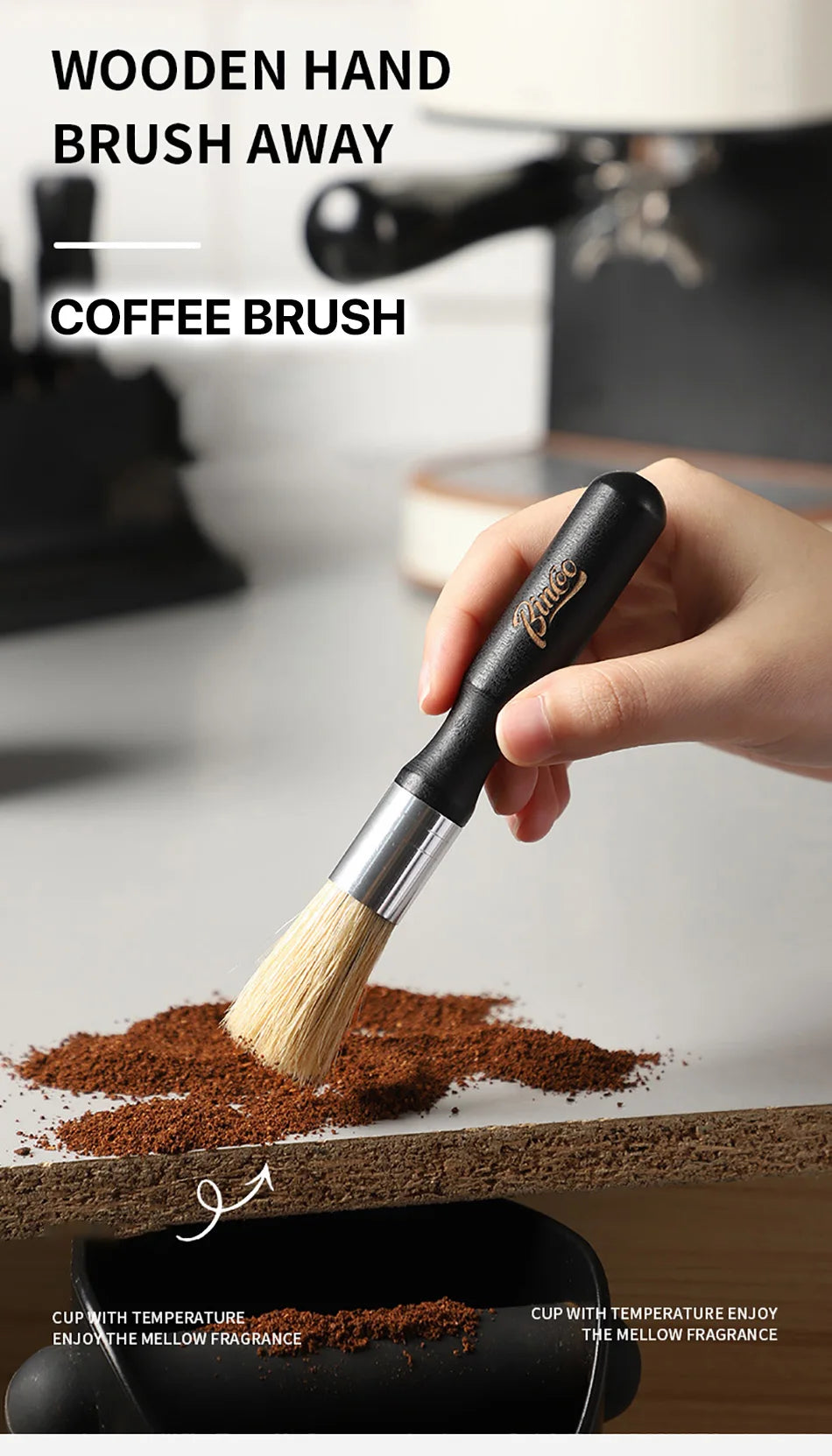 Vintage Coffee Brush Grinder Cleaning Tool Retro Barista Espresso Machine Cleaner Solid Wood Brush Coffee Machine Accessories
