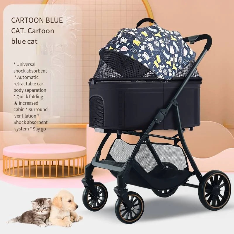 2025 Pet Stroller for Dogs and Cats Going Out, Detachable and Foldable, Lightweight Small Cart for Walking Dogs and Walking Cats
