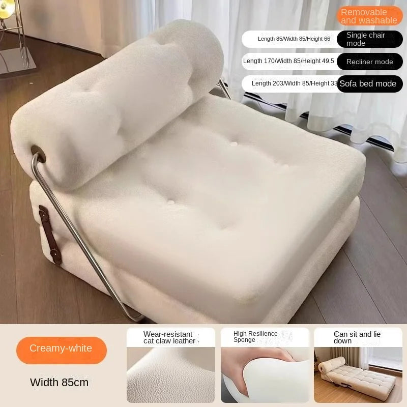 X&D Cream Style Lamb Fleece Leisure Folding Sofa Bed Fold Dual Use Single Small Unit Living Room Balcony Leisure Sofa Lazy Sofa