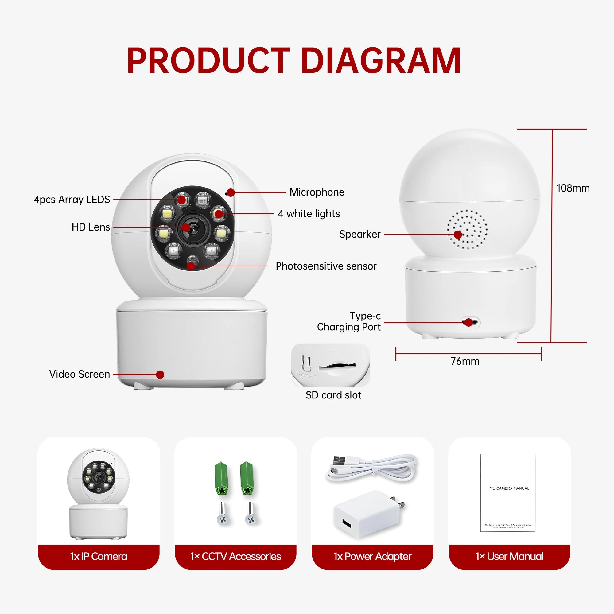 3MP WIFI Smart Camera Security Protection Baby Monitor Mini Cam Full Color Night Vision Ai Human Tracking Two-Way Audio ICSEE