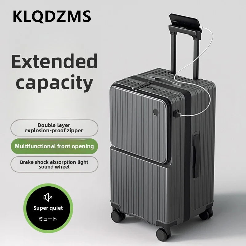 KLQDZMS Cabin Suitcase 20"22"24"26"28"30 Inch Large Capacity Trolley Case USB Charging Boarding Box Front Opening Luggage
