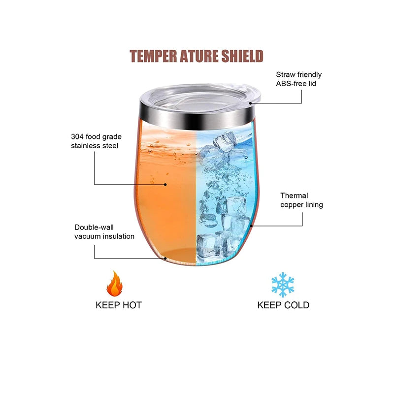 50pcs Custom 12oz double wall stainless steel wine tumbler insulated vacuum egg shape wine tumbler with sliding lids