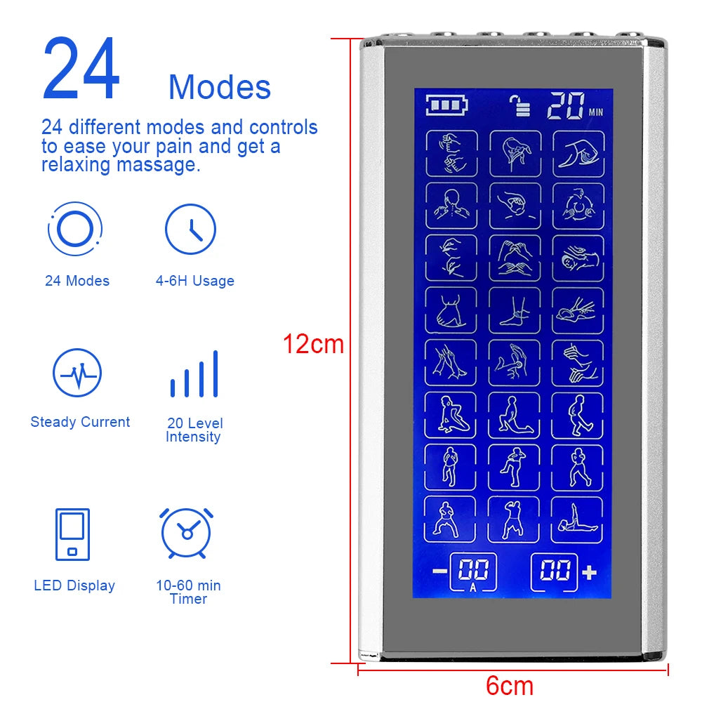 24 Modes Tens Unit Machine with 4 Electrode Pads for Pain Relief Pulse Massage EMS Muscle Stimulator Pain Relief Massage Relax